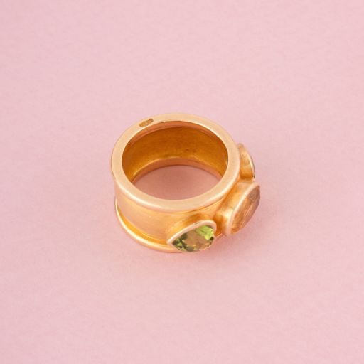 Large 18k Yellow Gold Citrine And Peridots Ring -photo-1