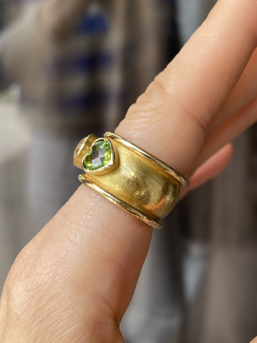 Large 18k Yellow Gold Citrine And Peridots Ring -photo-6