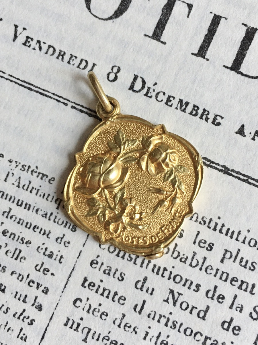 Pendentif porte-photo Art Nouveau en or jaune et vert 18K-photo-2