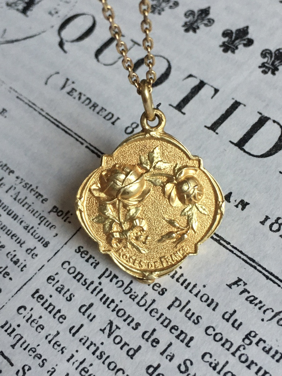 Pendentif porte-photo Art Nouveau en or jaune et vert 18K-photo-5