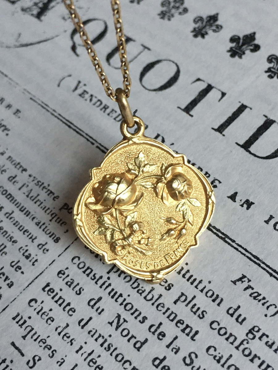 Pendentif porte-photo Art Nouveau en or jaune et vert 18K-photo-6