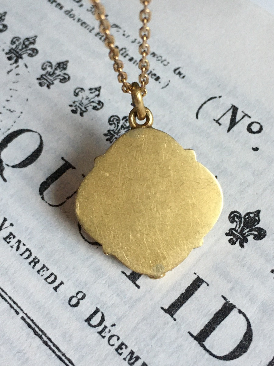 Pendentif porte-photo Art Nouveau en or jaune et vert 18K-photo-7