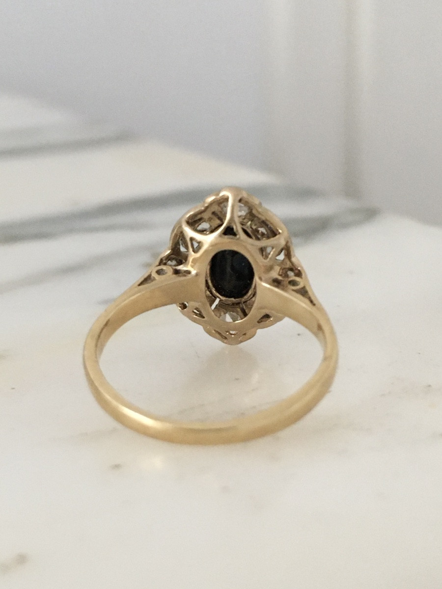 Bague Belle Époque en or jaune 18K et platine-photo-2