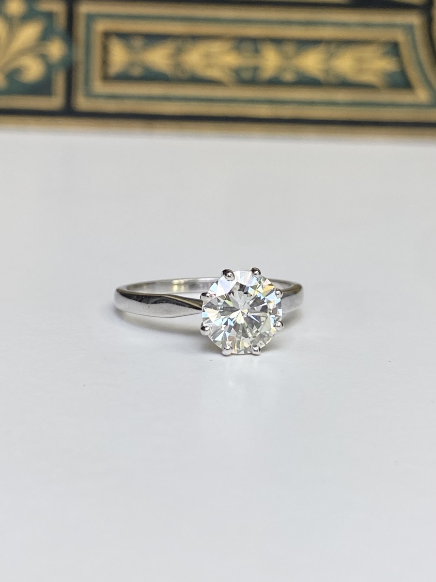 Bague solitaire en or blanc 18k (750) ornée d'un diamant 1,46 ct-photo-3