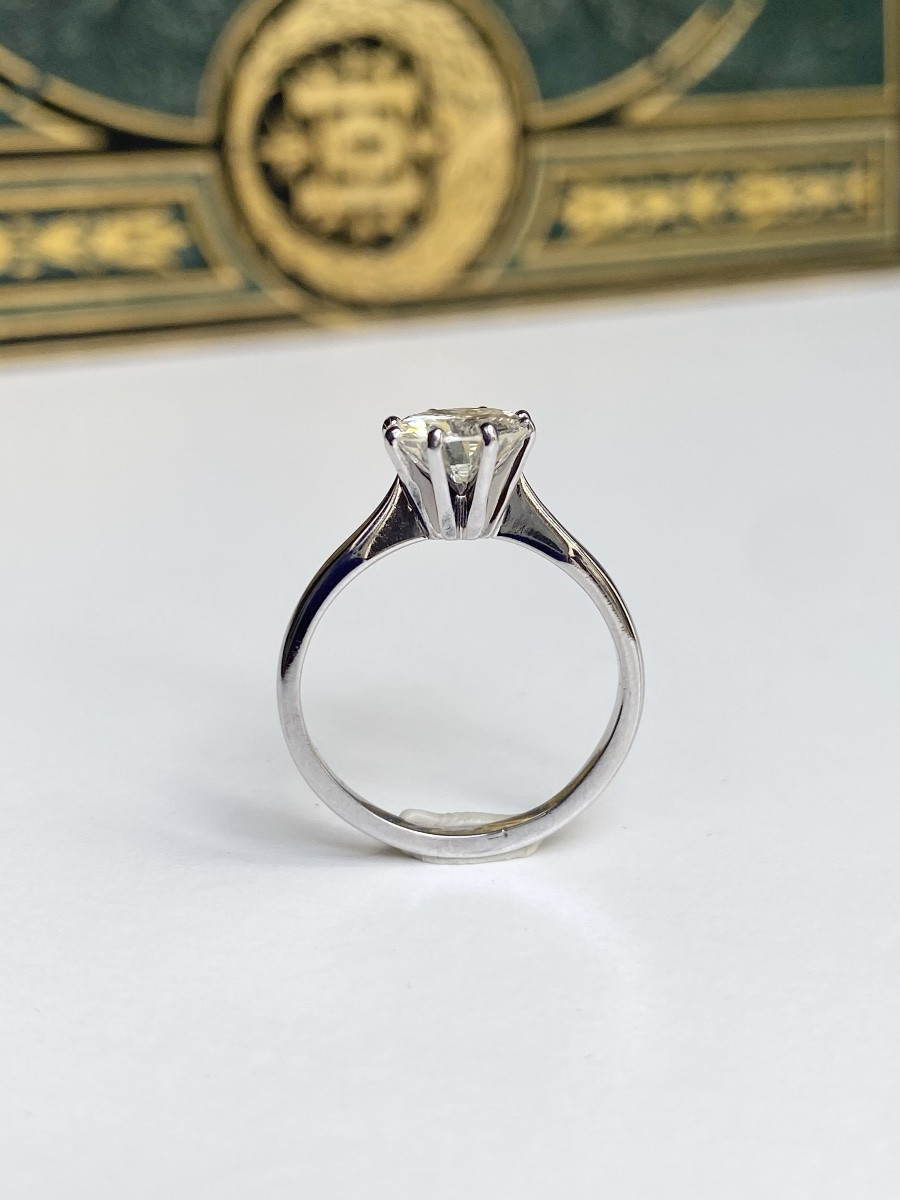 Bague solitaire en or blanc 18k (750) ornée d'un diamant 1,46 ct-photo-2