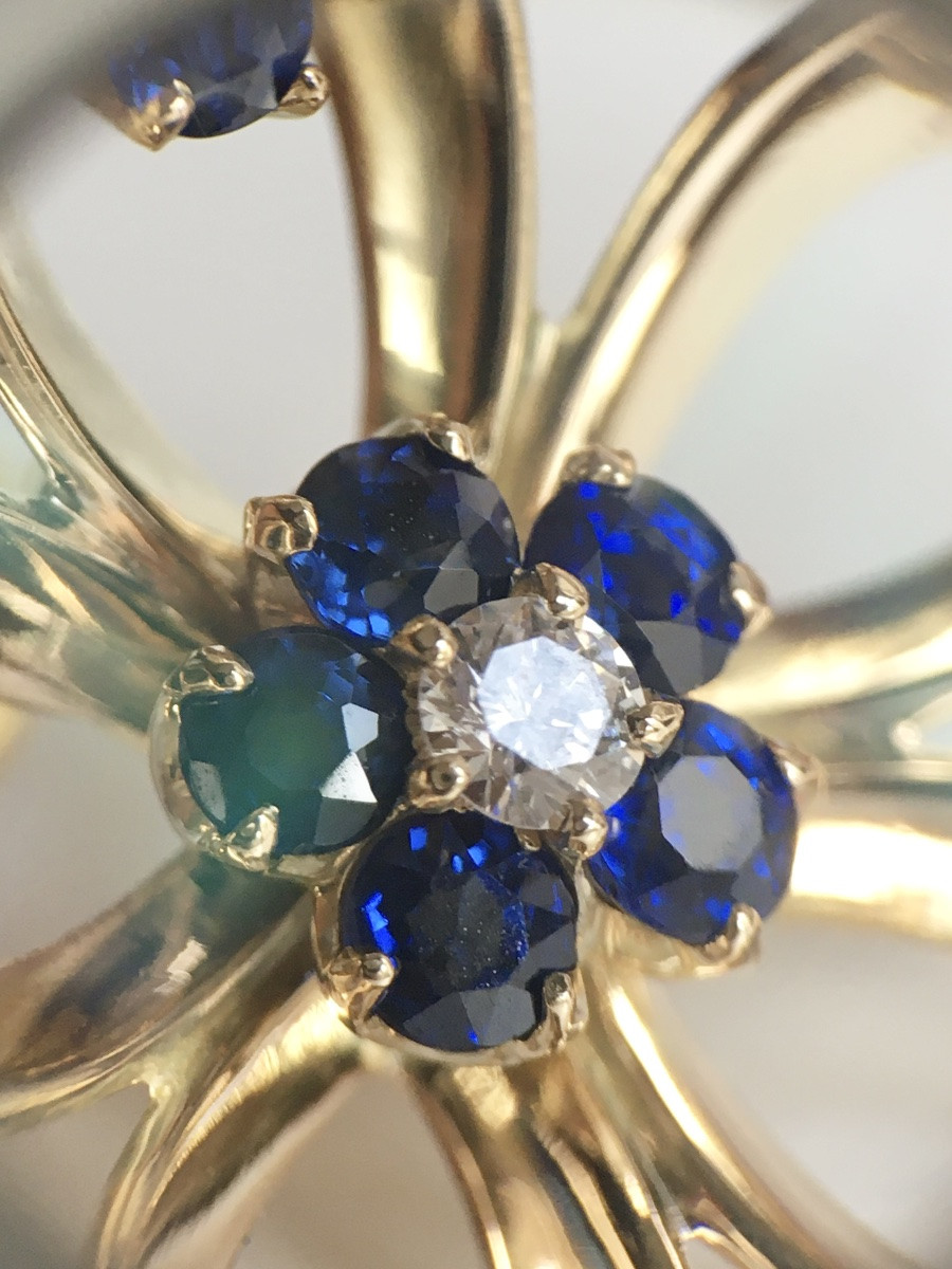 14k Yellow Gold Flower Earrings With Sapphires And Diamonds -photo-4