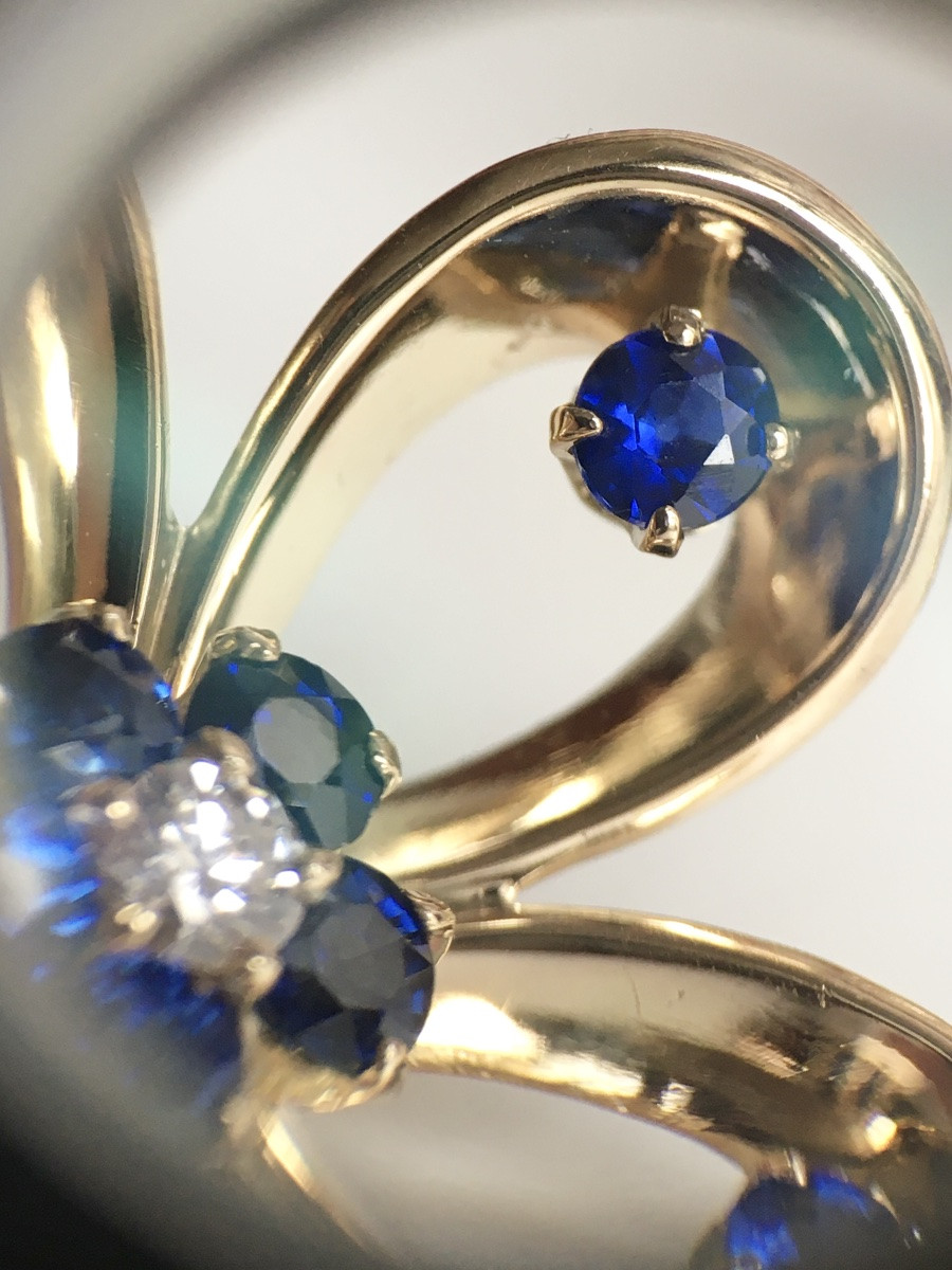 14k Yellow Gold Flower Earrings With Sapphires And Diamonds -photo-5