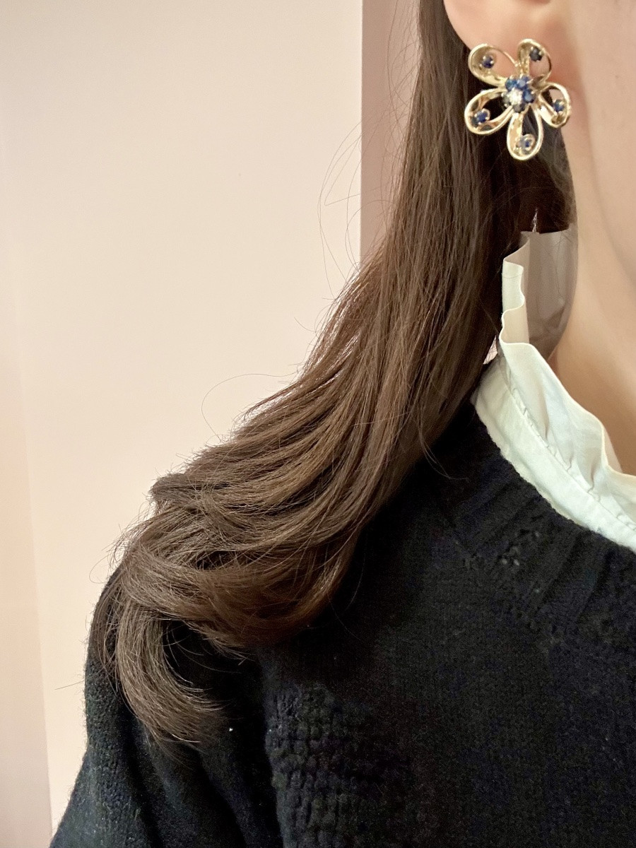 14k Yellow Gold Flower Earrings With Sapphires And Diamonds -photo-8