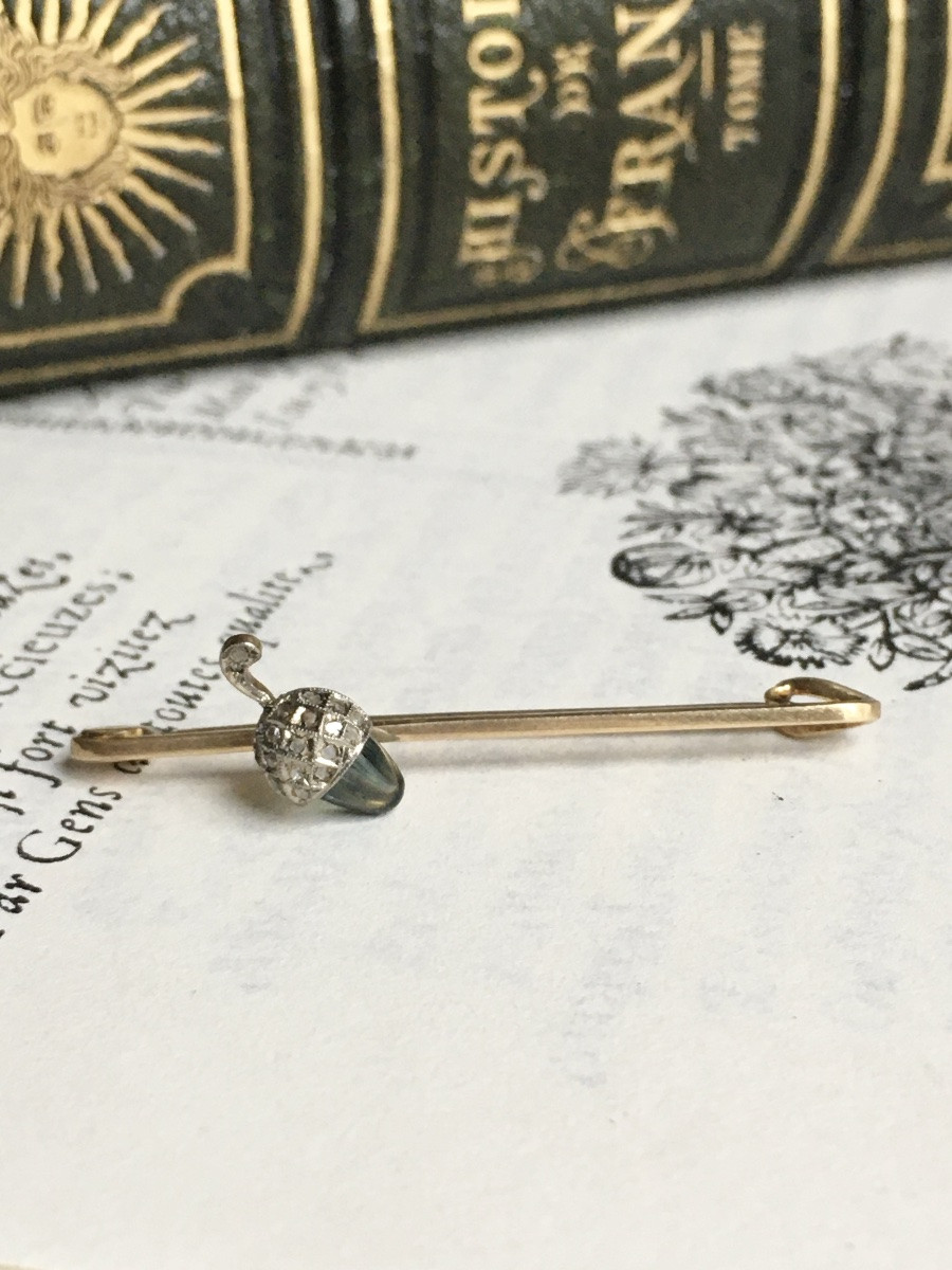 Victorian Brooch In 18k Yellow Gold With Sapphire And Diamonds -photo-4