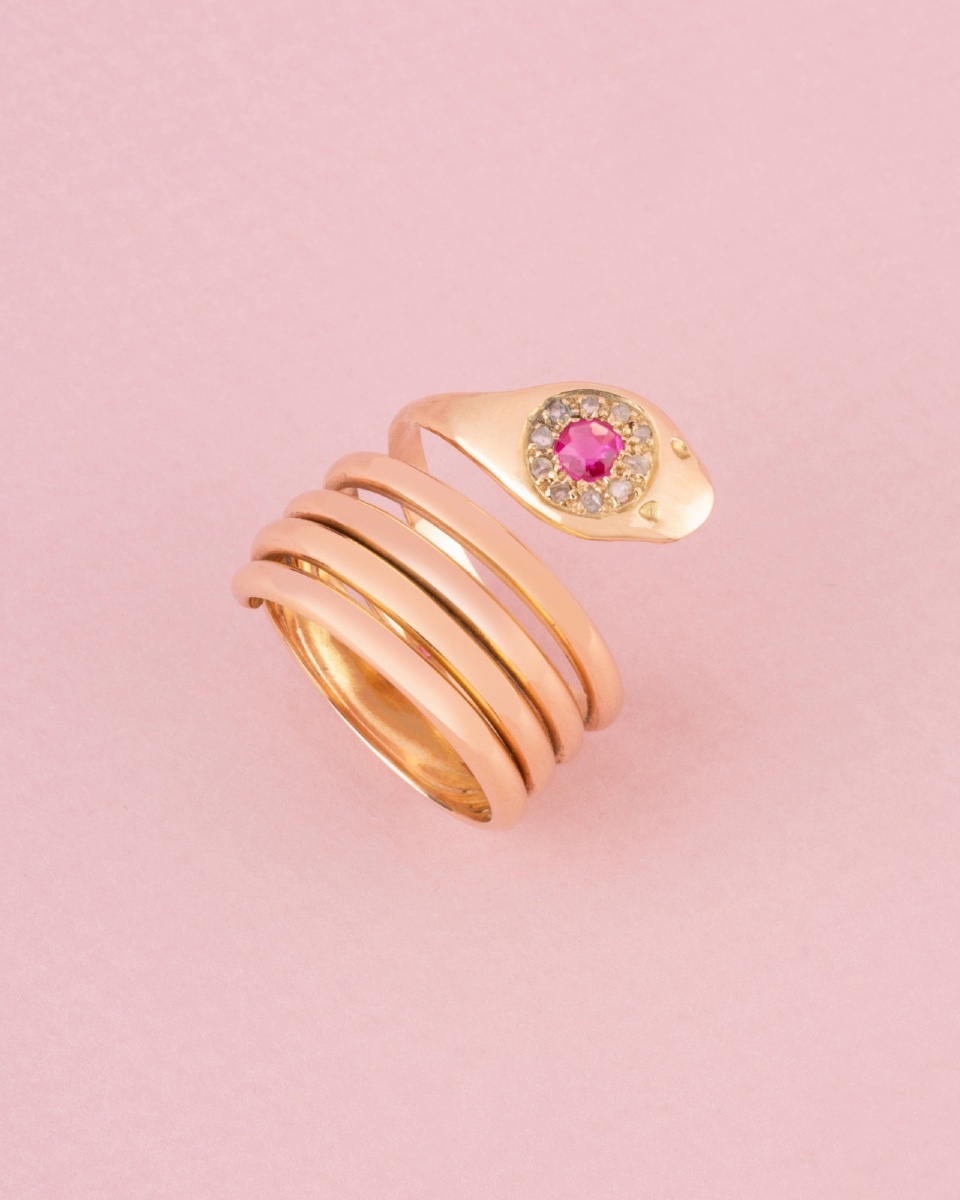 Bague ancienne en or rose 18K en forme de serpent-photo-2