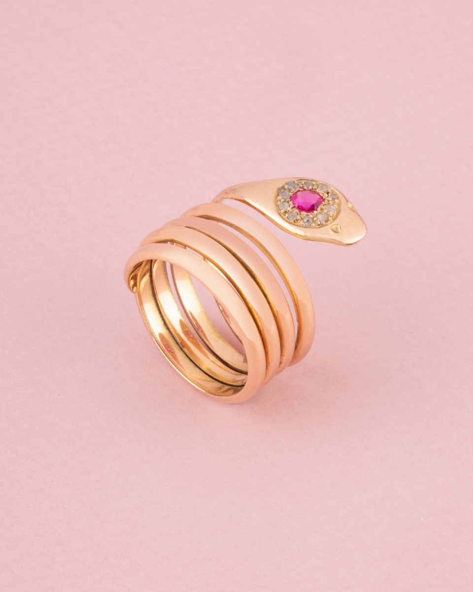Bague ancienne en or rose 18K en forme de serpent-photo-3