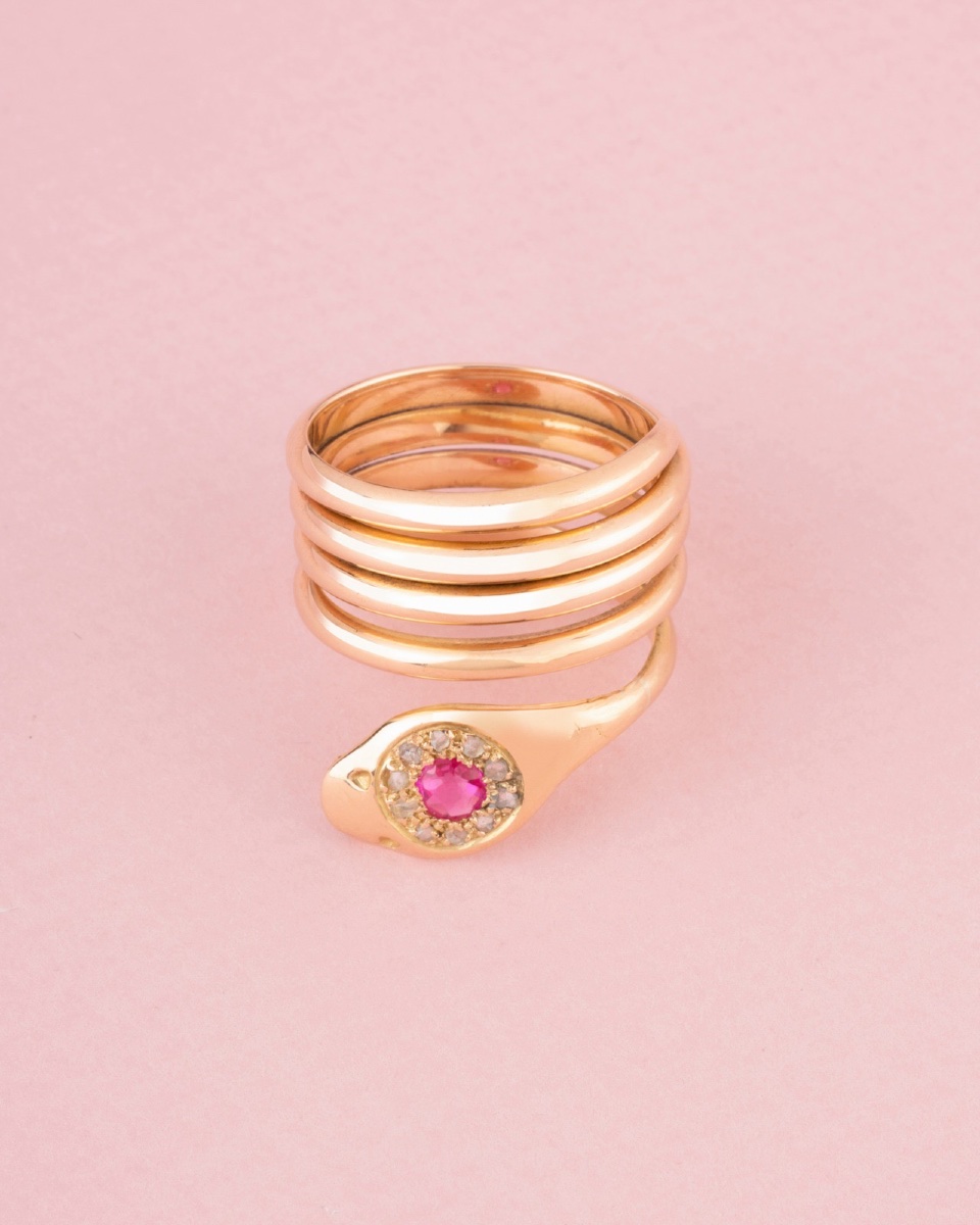 Bague ancienne en or rose 18K en forme de serpent-photo-4