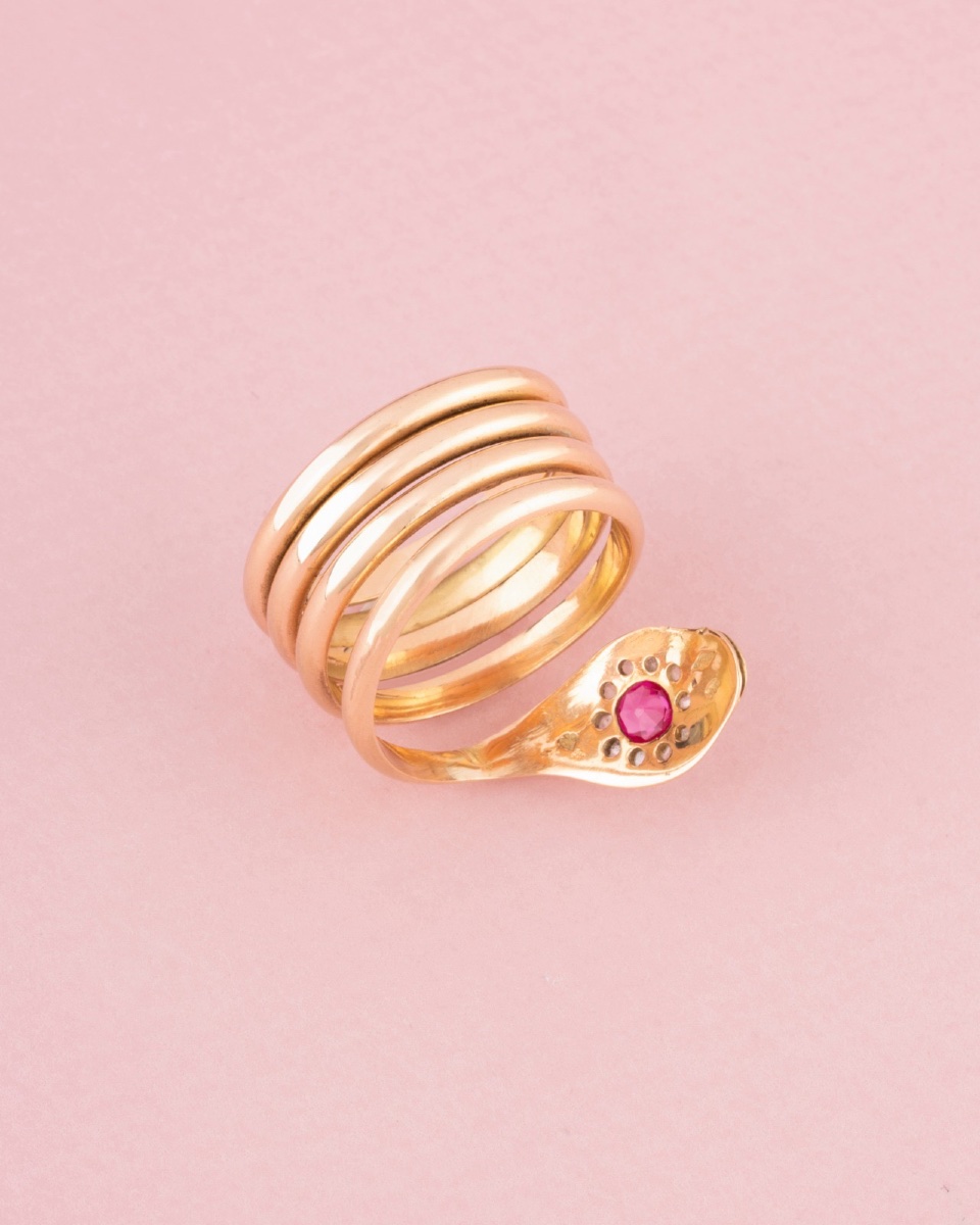Bague ancienne en or rose 18K en forme de serpent-photo-1