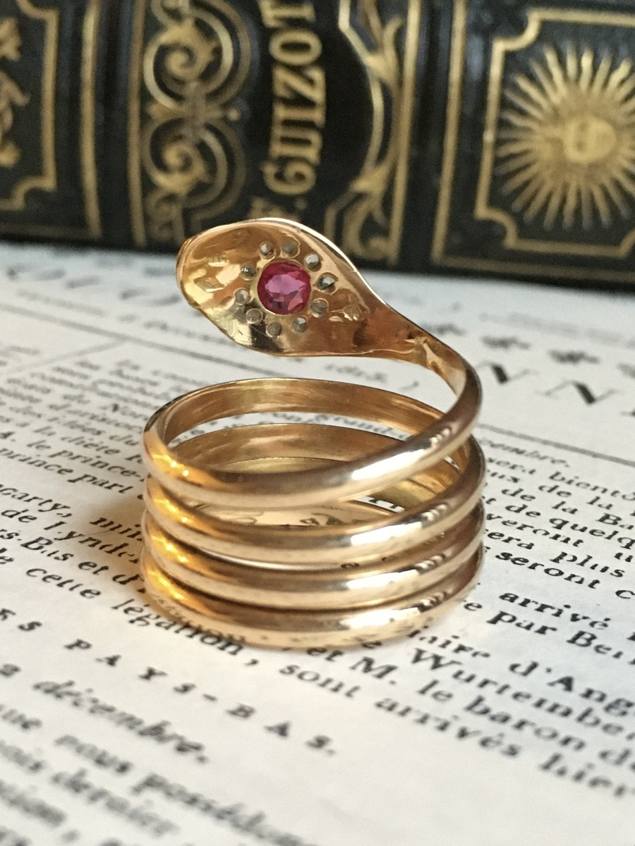 Bague ancienne en or rose 18K en forme de serpent-photo-3