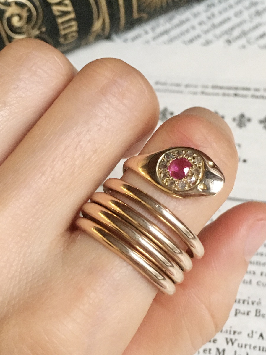 Bague ancienne en or rose 18K en forme de serpent-photo-7