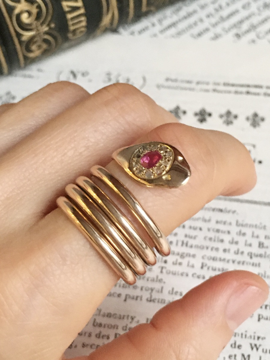 Bague ancienne en or rose 18K en forme de serpent-photo-8