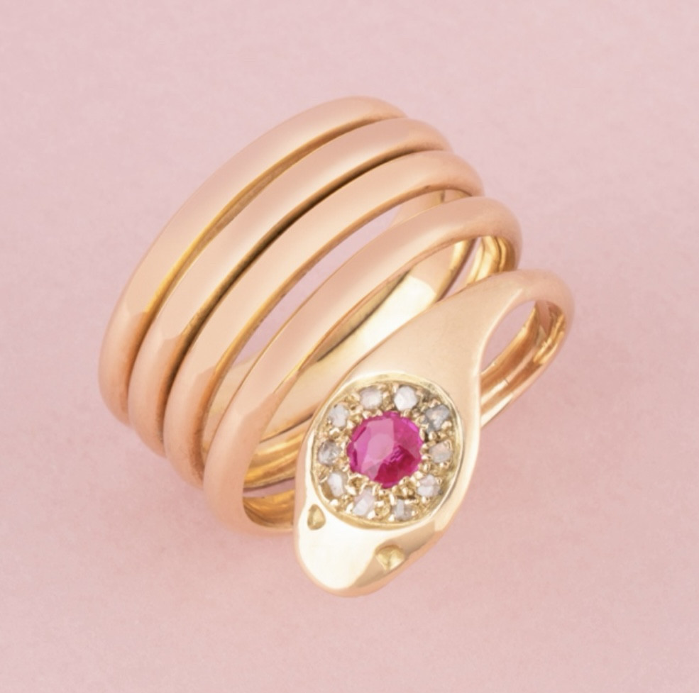 Bague ancienne en or rose 18K en forme de serpent