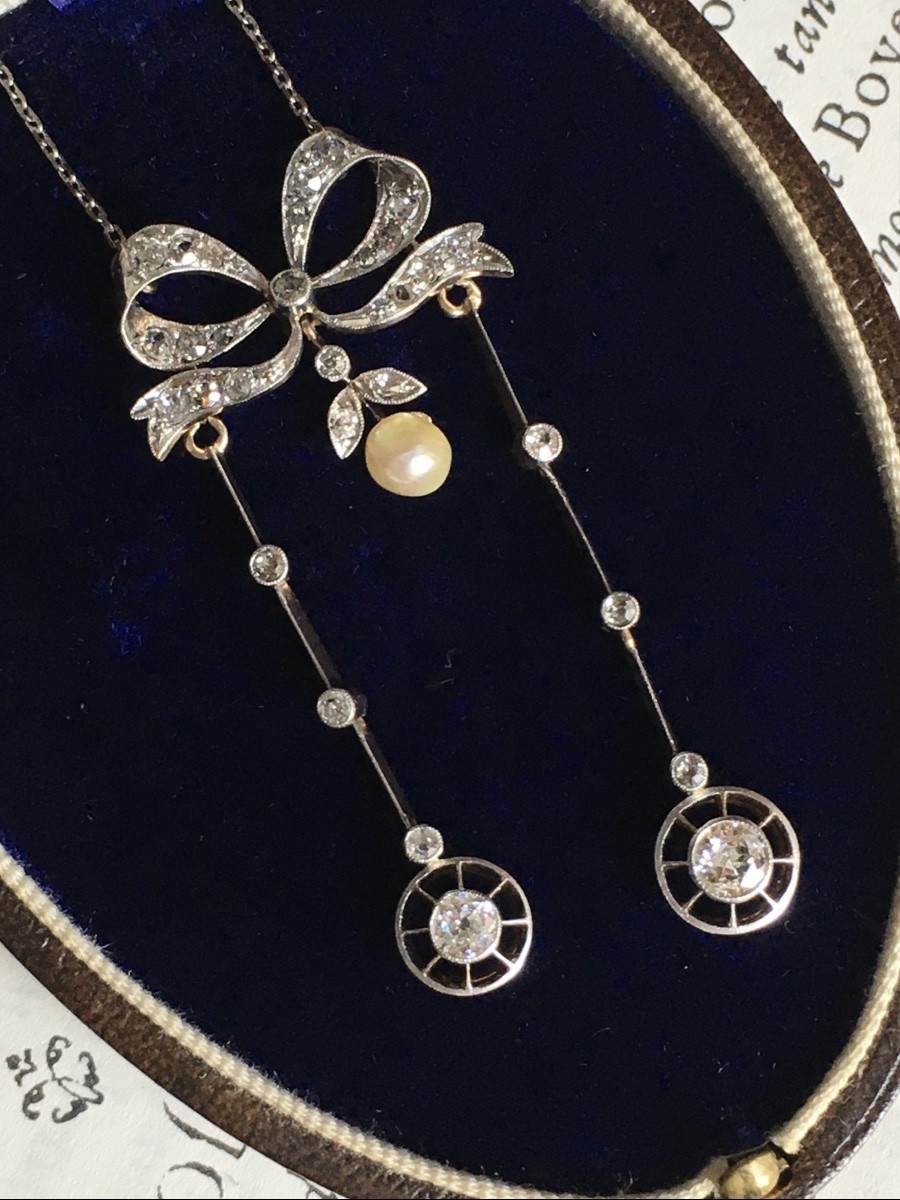 Collier négligé Belle Époque en or jaune 18K -photo-2