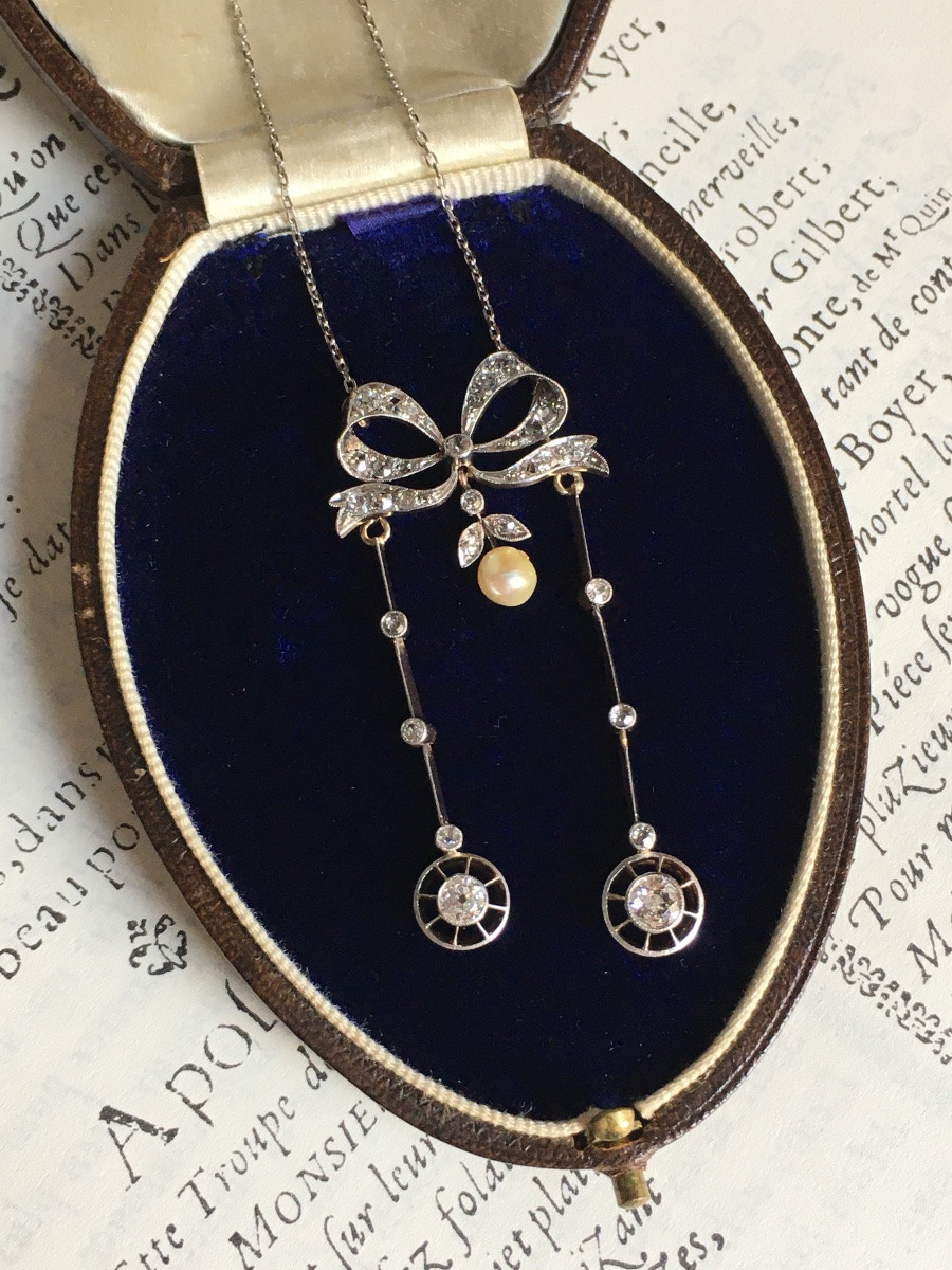 Collier négligé Belle Époque en or jaune 18K -photo-4