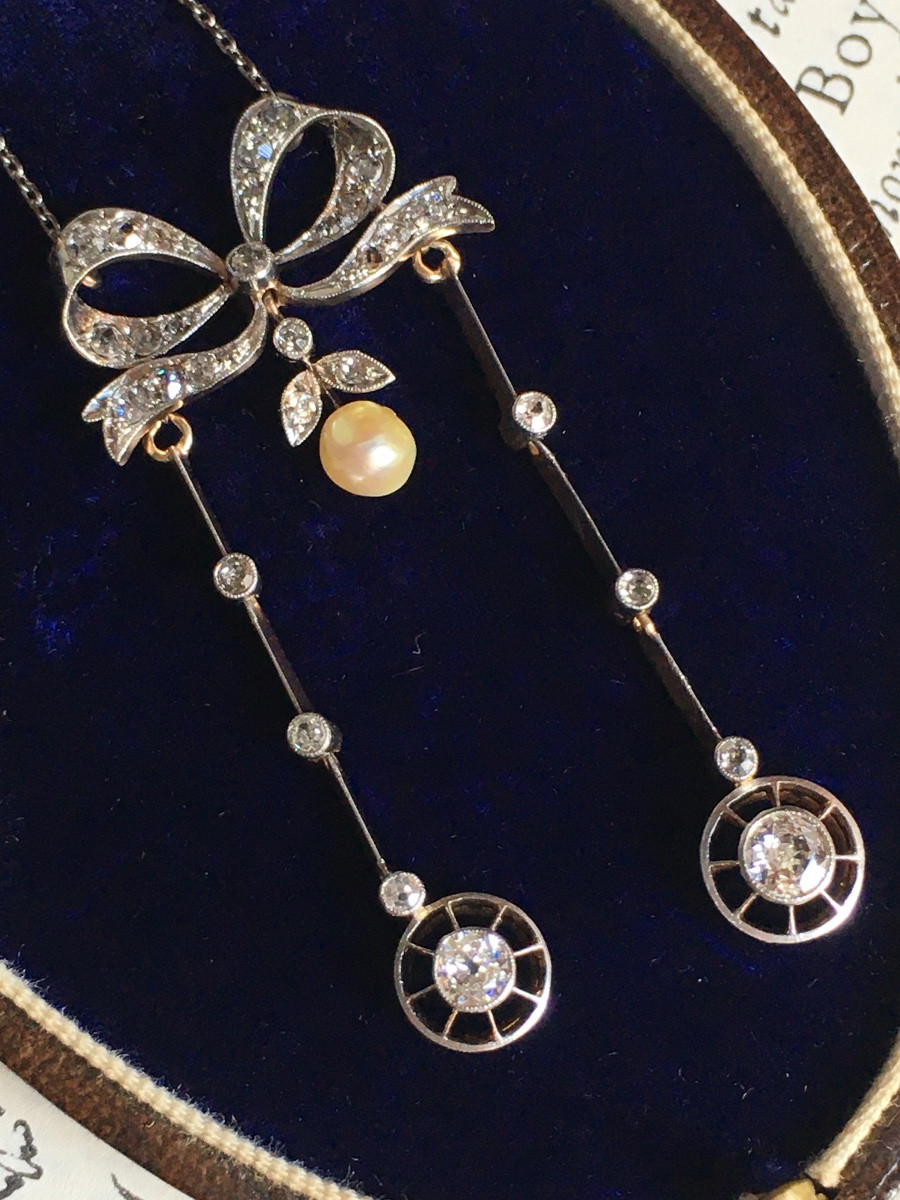 Collier négligé Belle Époque en or jaune 18K -photo-1