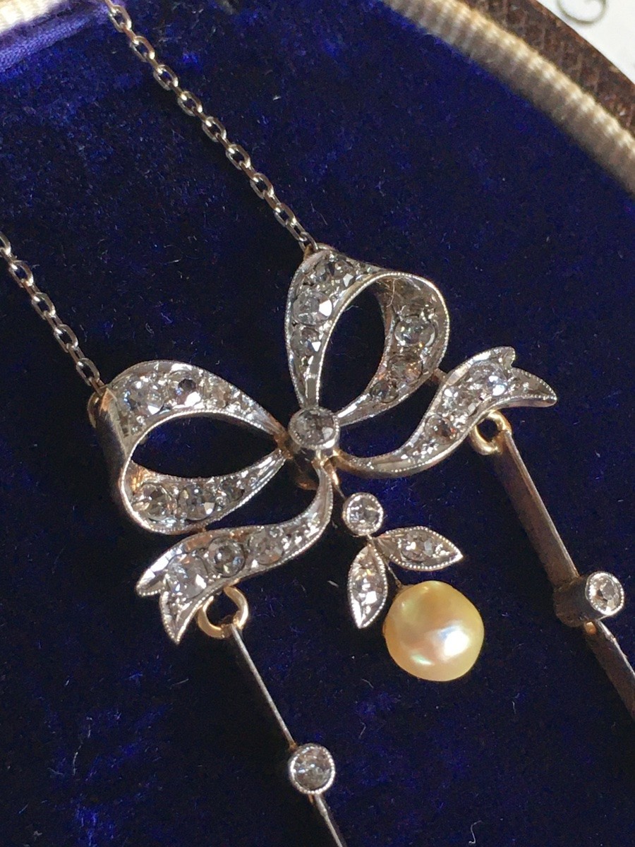 Collier négligé Belle Époque en or jaune 18K -photo-2