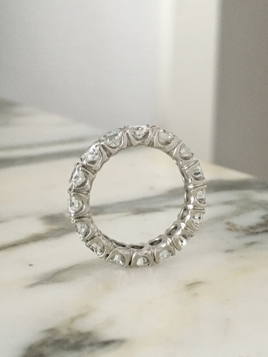 Bague alliance américaine en platine et diamants -photo-2