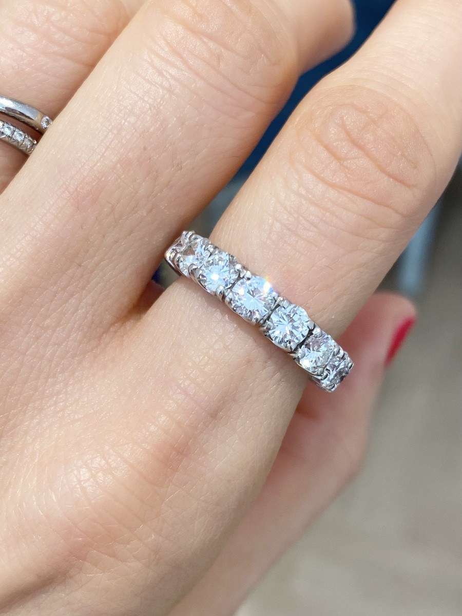 Bague alliance américaine en platine et diamants -photo-5