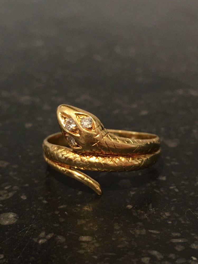 Bague vintage en or jaune 18K en forme de serpent-photo-2