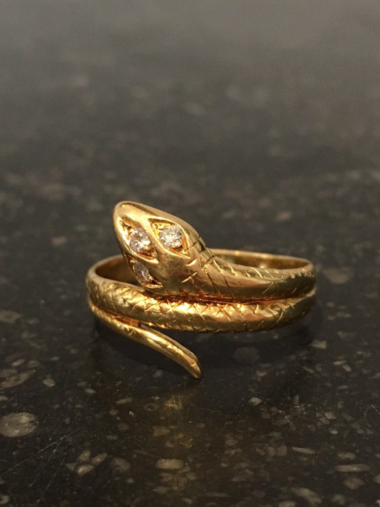Bague vintage en or jaune 18K en forme de serpent-photo-3