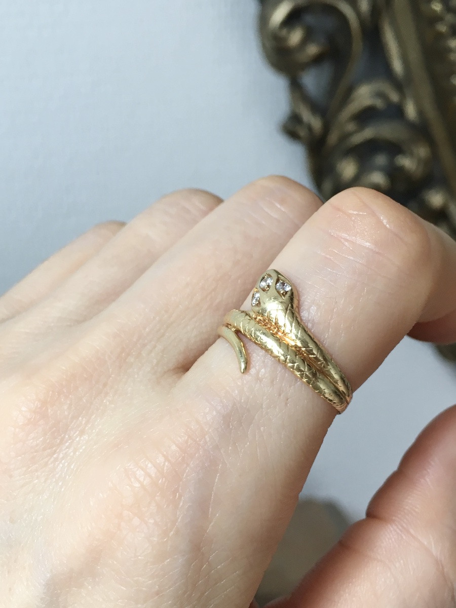Bague vintage en or jaune 18K en forme de serpent-photo-4