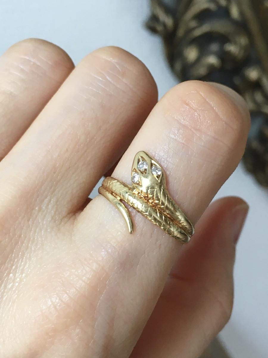 Bague vintage en or jaune 18K en forme de serpent-photo-5