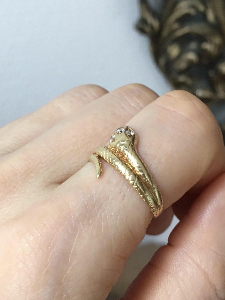 Bague vintage en or jaune 18K en forme de serpent-photo-6