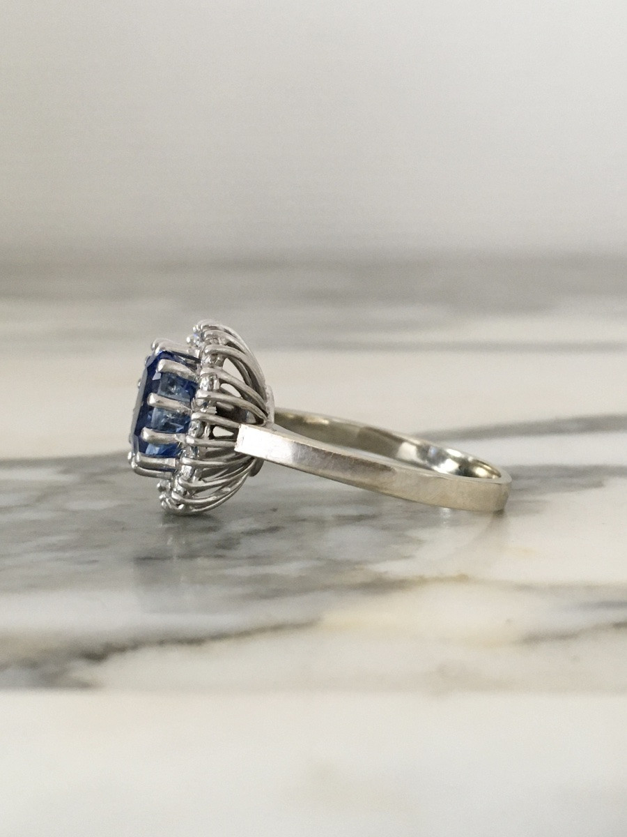 Pompadour Ring In 18k White Gold And Platinum With A Ceylon Sapphire -photo-3