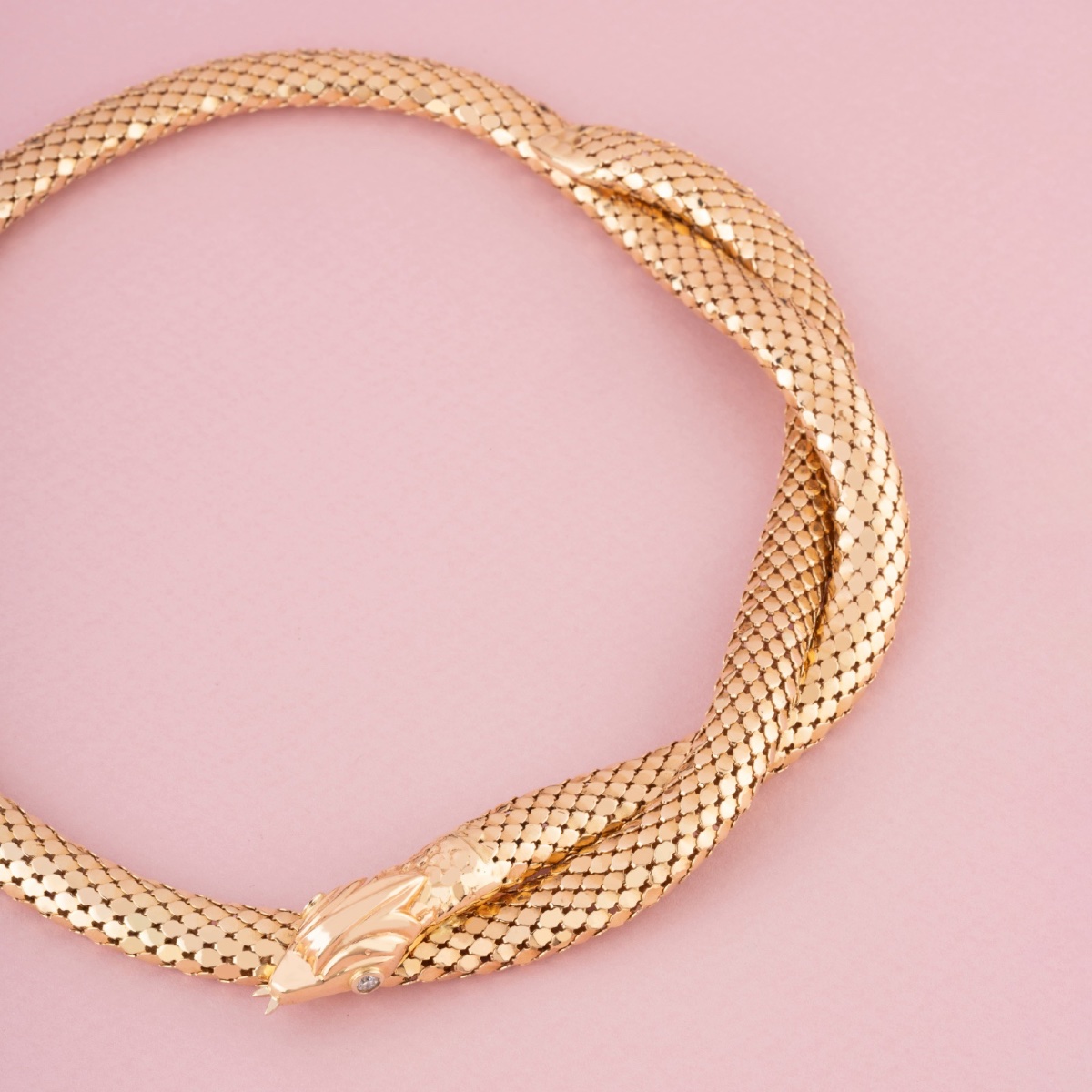 18k Yellow Gold Snake And Diamond Necklace -photo-2