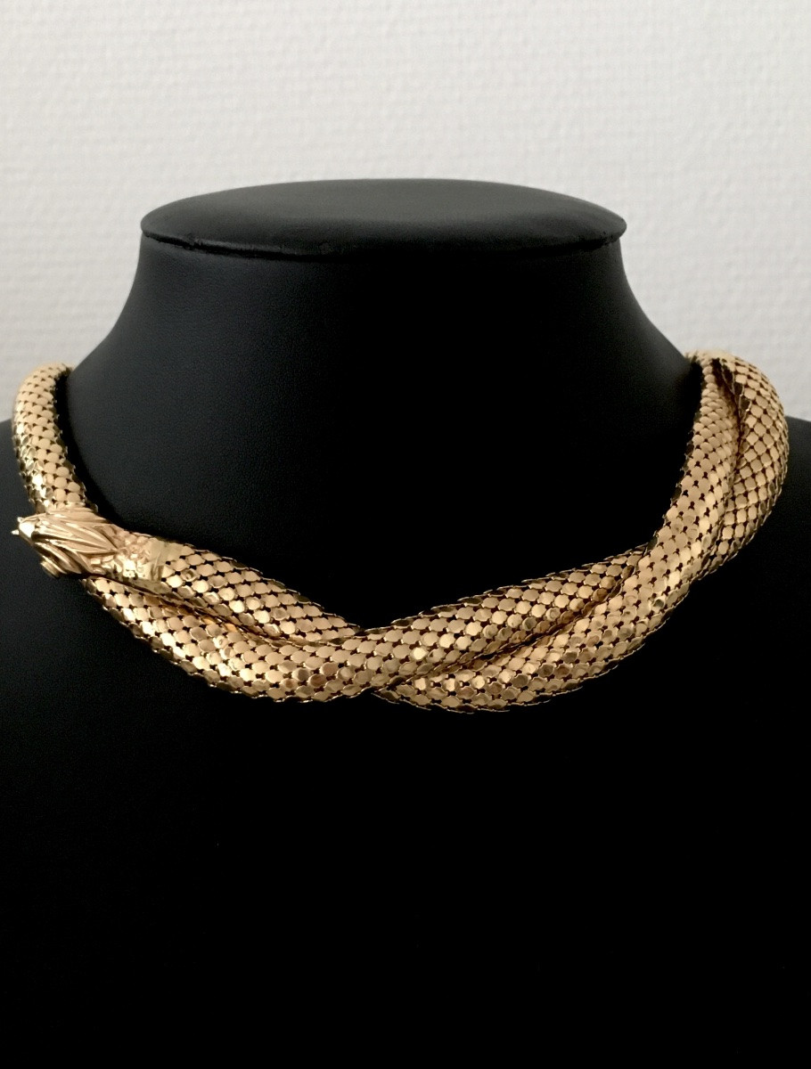 18k Yellow Gold Snake And Diamond Necklace -photo-1