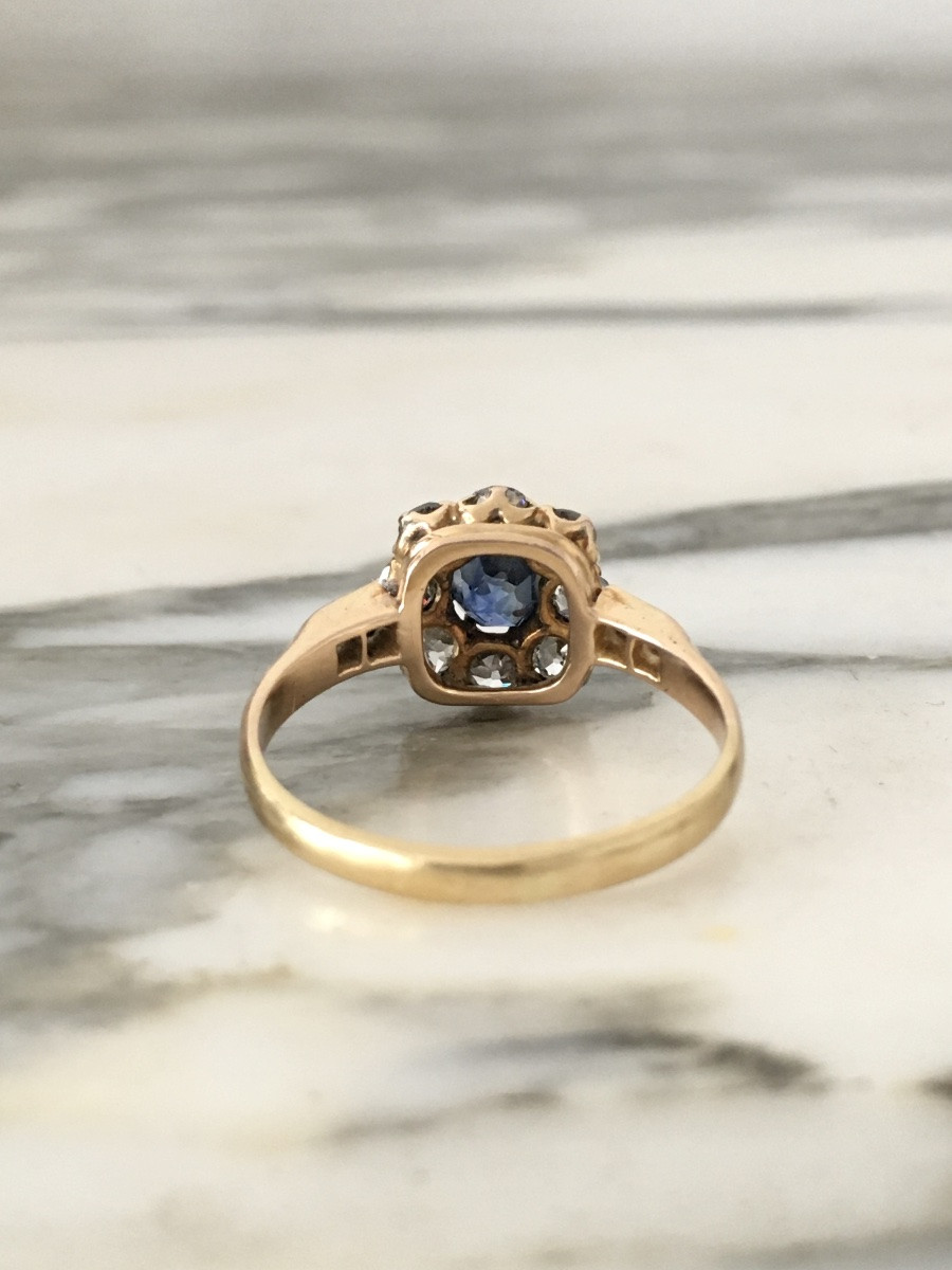 Bague ancienne en or 18K sertie d’un saphir et diamants -photo-4