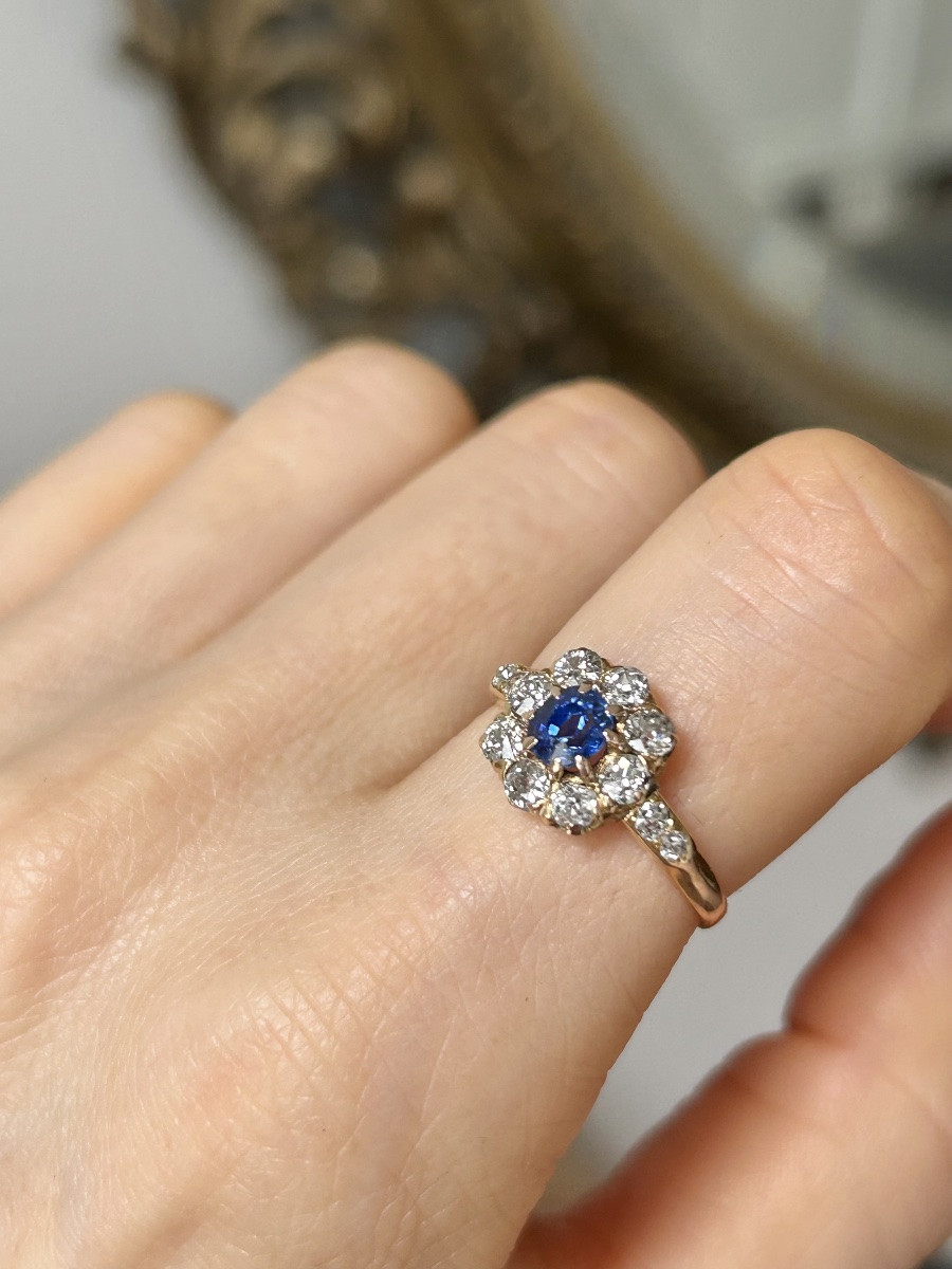Bague ancienne en or 18K sertie d’un saphir et diamants -photo-6