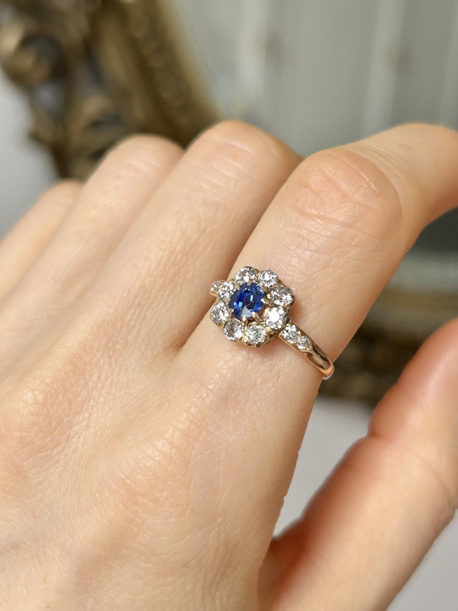 Bague ancienne en or 18K sertie d’un saphir et diamants -photo-7