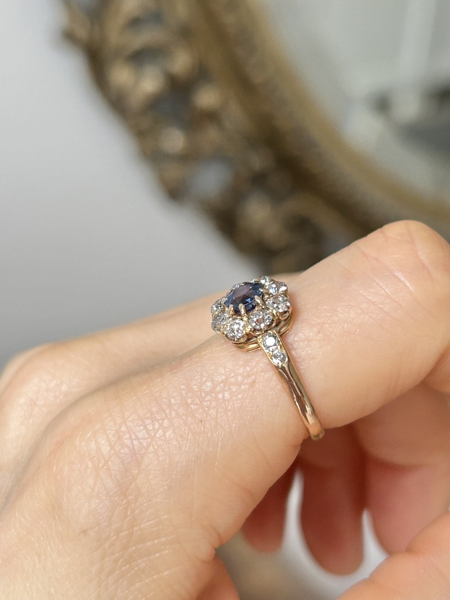 Bague ancienne en or 18K sertie d’un saphir et diamants -photo-8