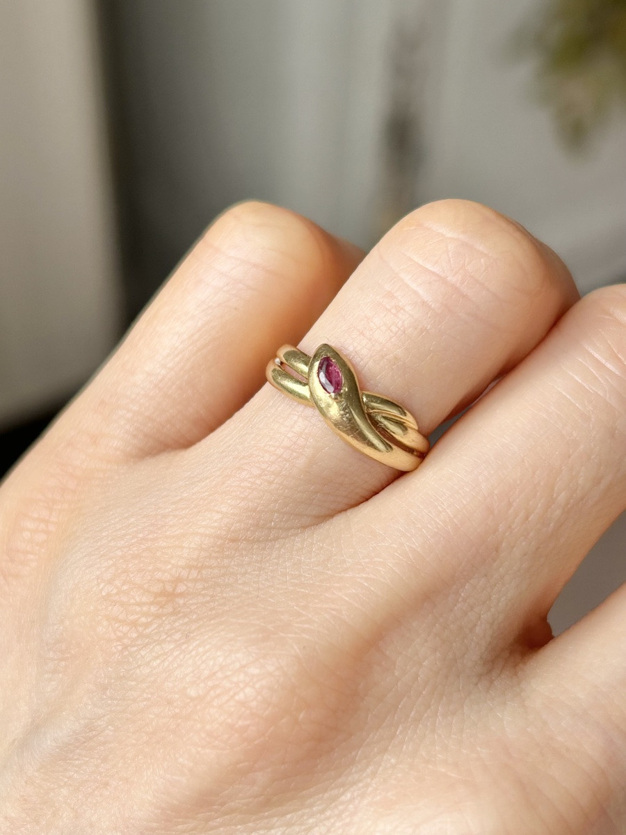 18k Yellow Gold Ring In The Shape Of A Coiled Snake-photo-6