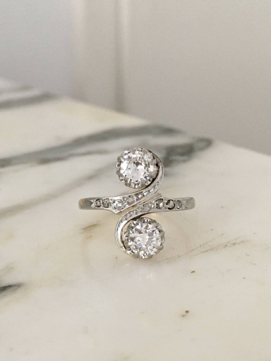 Belle époque Toi Et Moi Ring In 18k Yellow Gold And Diamonds -photo-2