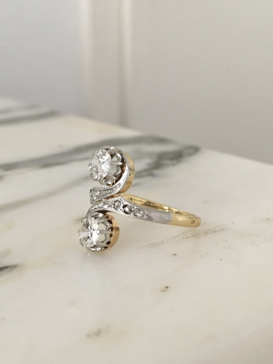 Belle époque Toi Et Moi Ring In 18k Yellow Gold And Diamonds -photo-4