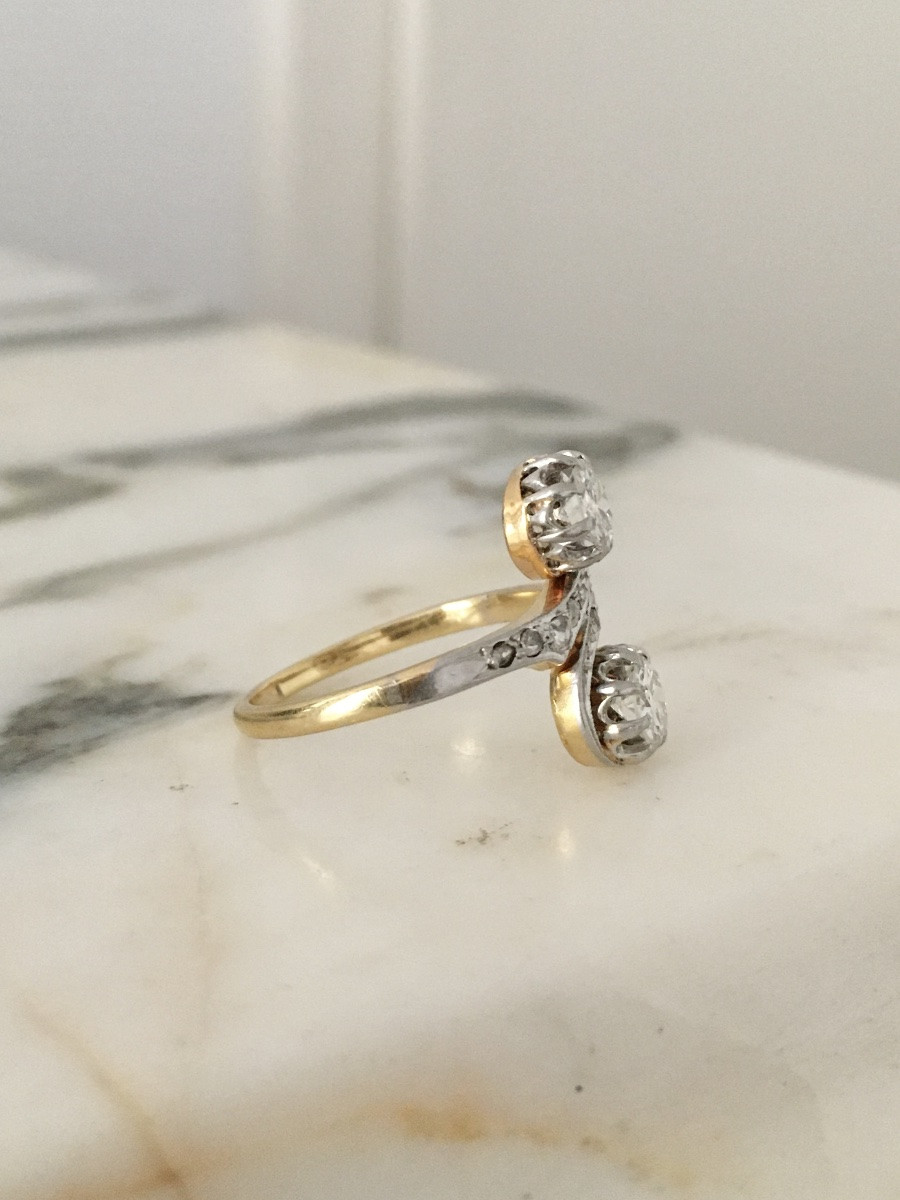Belle époque Toi Et Moi Ring In 18k Yellow Gold And Diamonds -photo-2