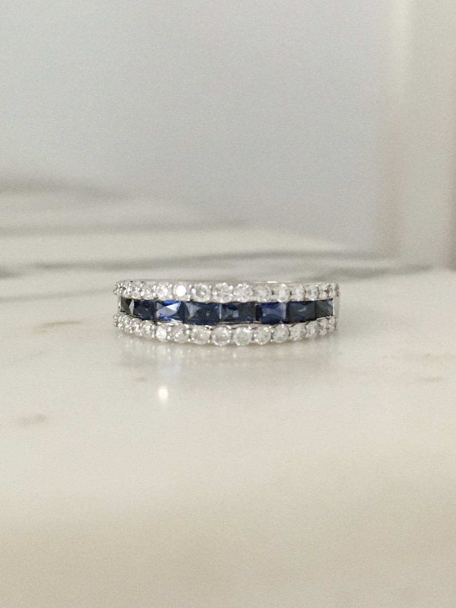 Bague en or blanc 18K saphirs et diamants -photo-2