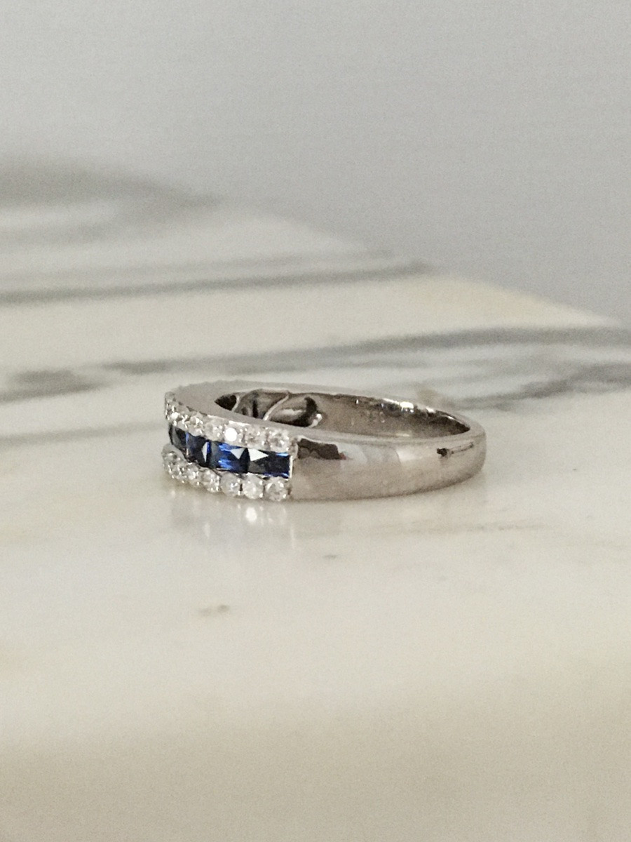 Bague en or blanc 18K saphirs et diamants -photo-1