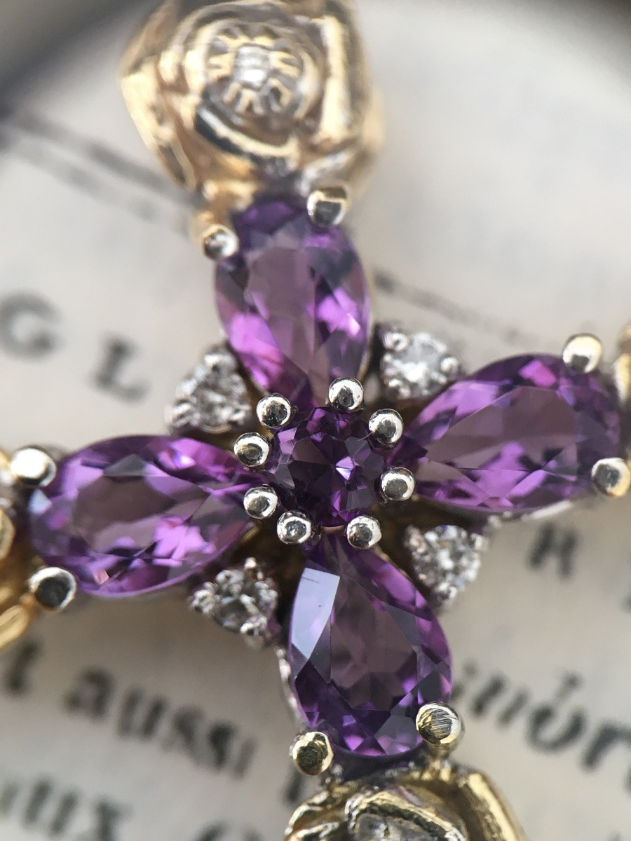 18k Gold Cross With Amethysts And Diamonds -photo-1