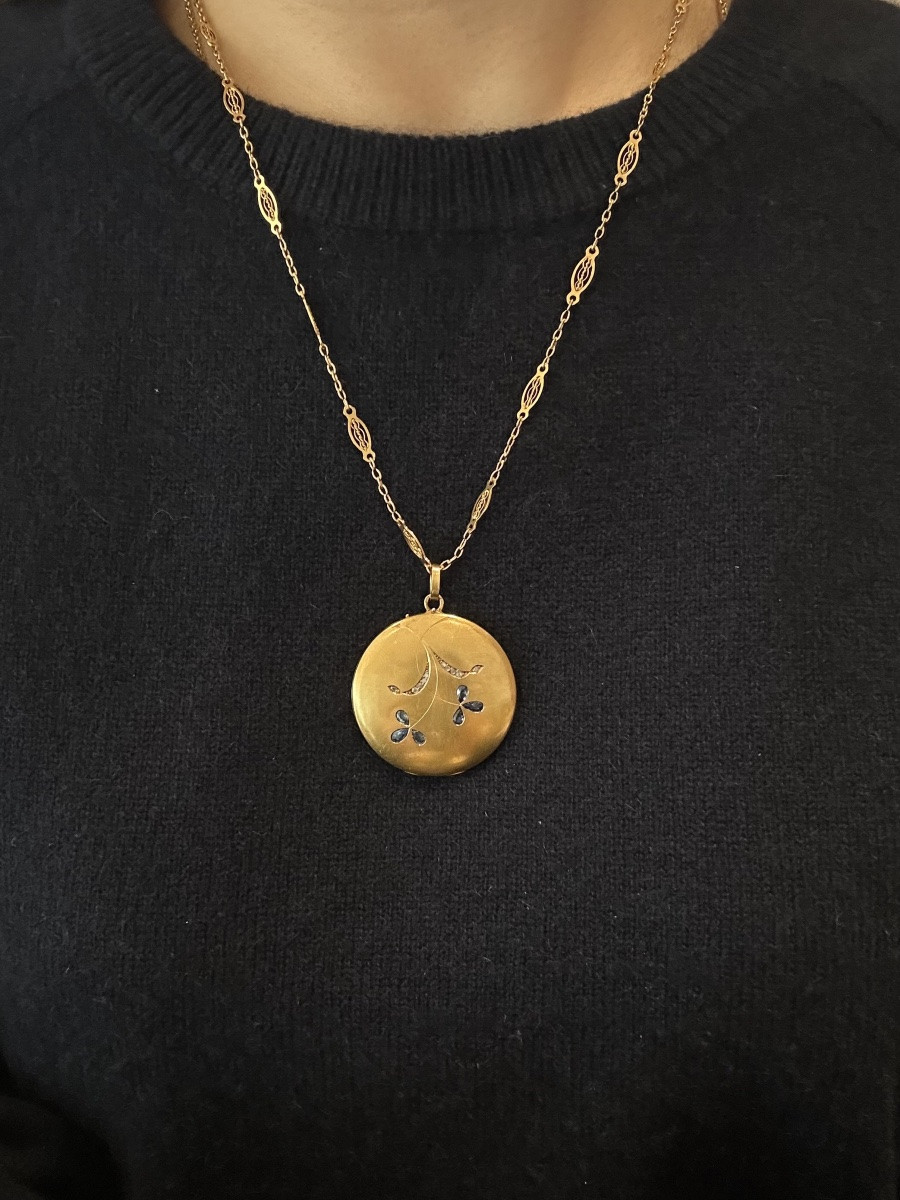 Art Nouveau Pendant Photo Holder In 18k Yellow Gold-photo-7