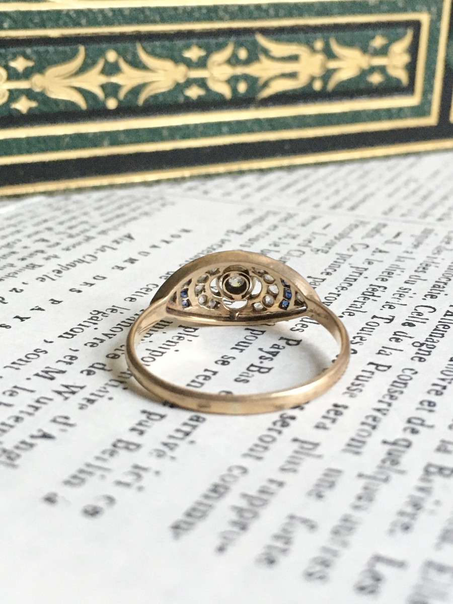 Bague Art-Déco en or jaune 18K et platine diamants -photo-5