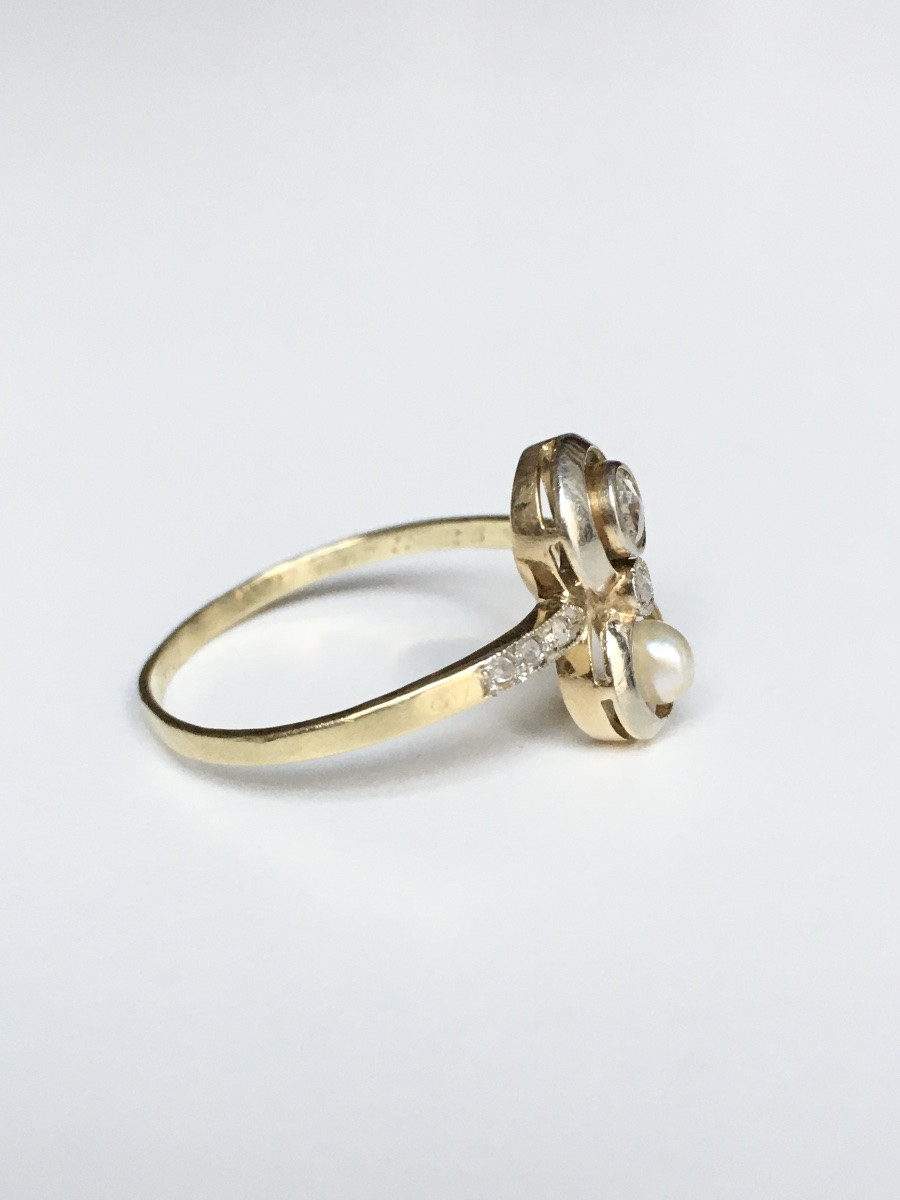 Art-deco Toi Et Moi Ring In 18k Yellow Gold And Platinum Diamonds-photo-4