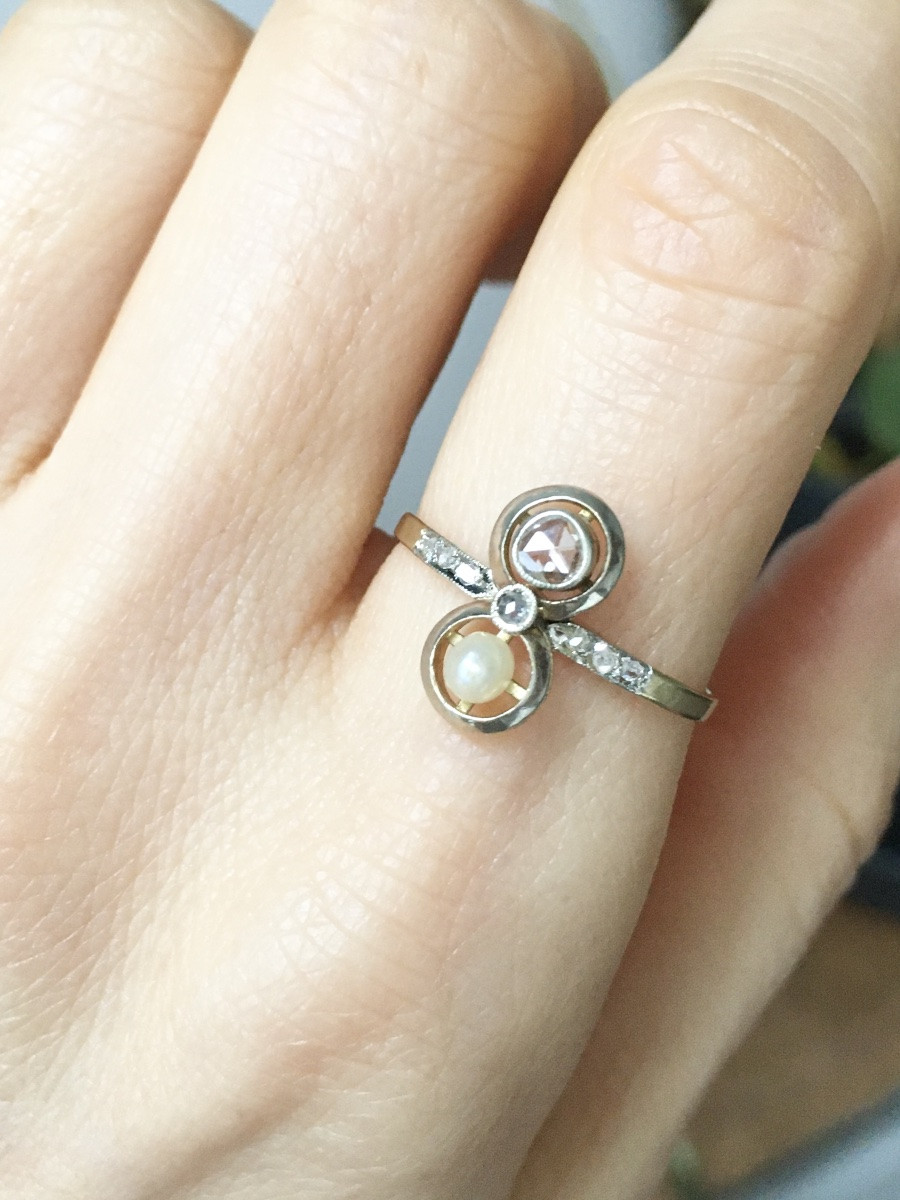 Art-deco Toi Et Moi Ring In 18k Yellow Gold And Platinum Diamonds-photo-6